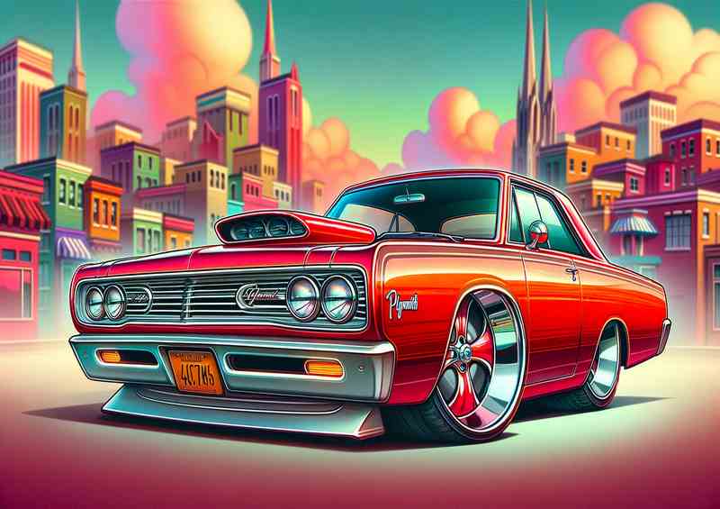 Plymouth Furystyle in red cartoon | Metal Poster