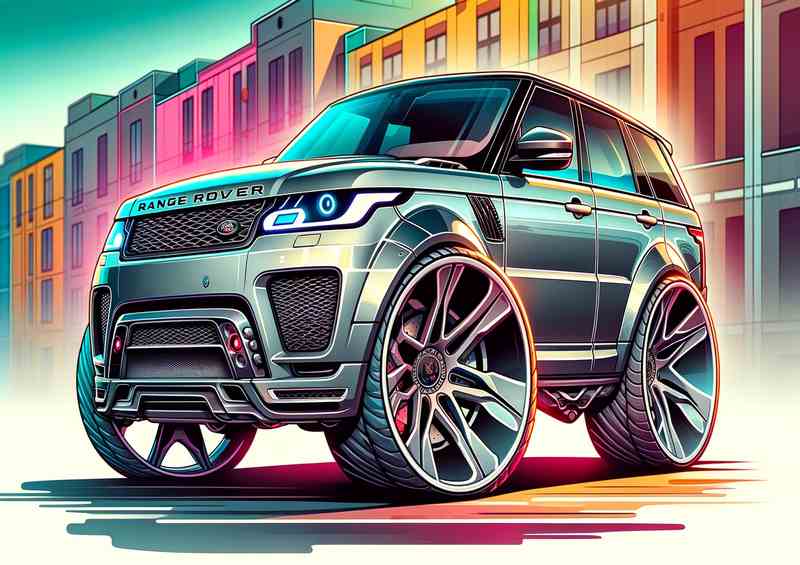 Range Rover Sport 4x4 style in silver cartoon | Metal Poster