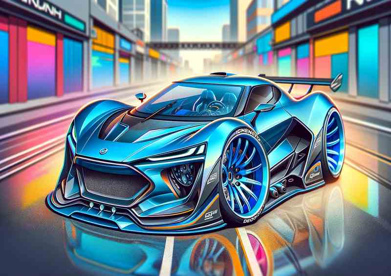 Rimac C Two style with big wheels cartoon | Metal Poster