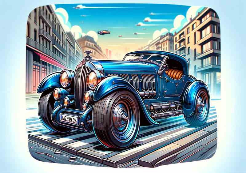 Exaggerated Talbot Lago T150C Blue | Metal Poster