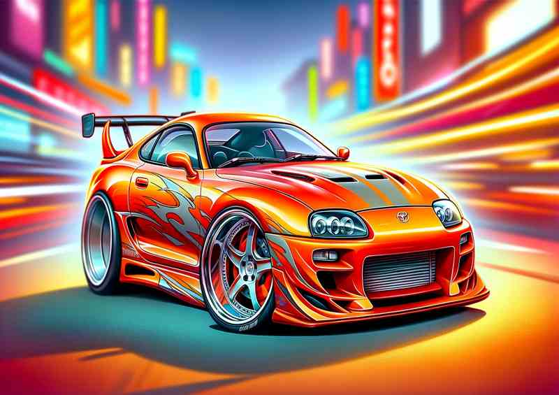Toyota Supra style with big wheels in orange | Metal Poster