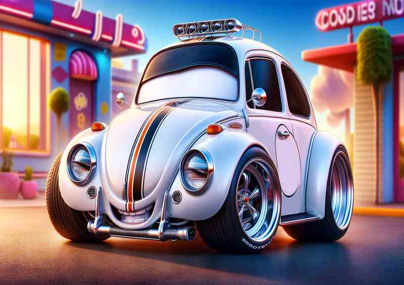 Volkswagen Beetle style painted in white | Metal Poster