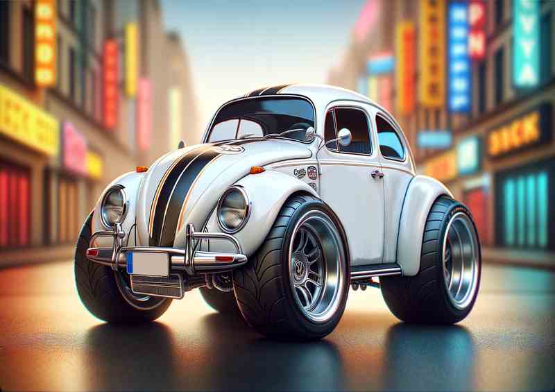 Volkswagen Beetle style with big wheels in white | Metal Poster