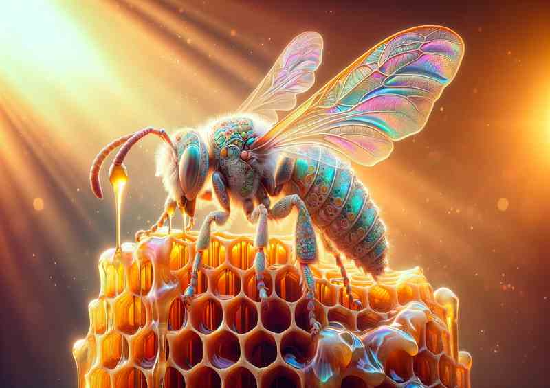 Macro Dreamlike Pollinator on Honeycomb | Metal Poster