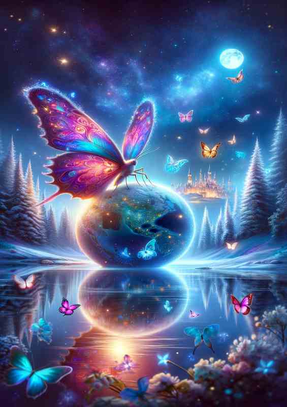 Magical Butterfly Fantasy World Illustration | Metal Poster