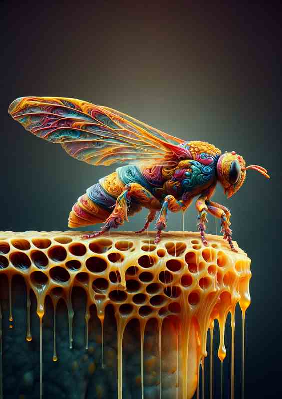 Surreal Insect Honeycomb Fantasy Creature | Metal Poster