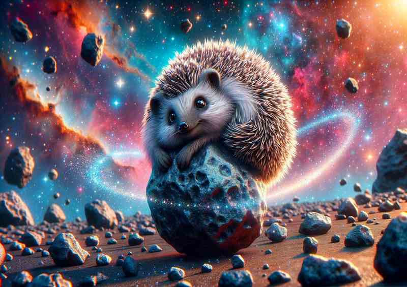 Cosmic Hedgehog Rolling on a Meteorite | Metal Poster