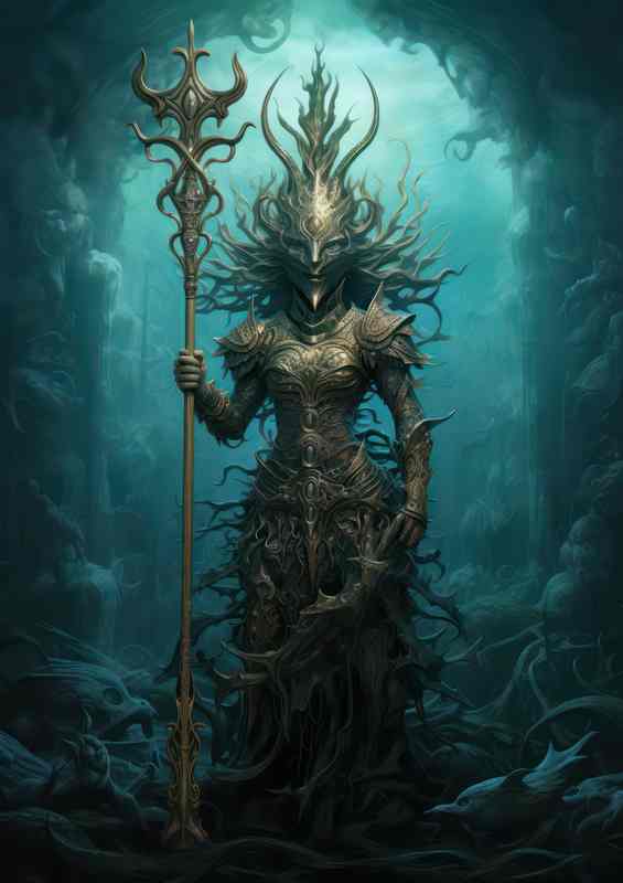 Mermaid with the spear underwater protector of the sea | Metal Poster