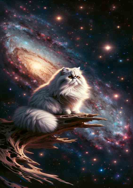 Interstellar Persian Cat Admiring the Galaxy | Metal Poster