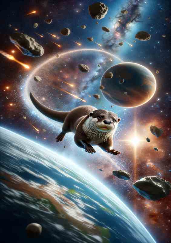 Orbiting Otter in Starry Stream | Metal Poster