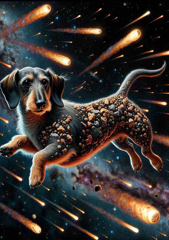 Space Dachshund Chasing Comets | Metal Poster