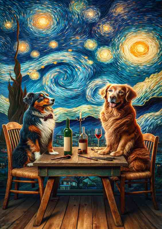 Starry Night Canines out for lunch | Metal Poster