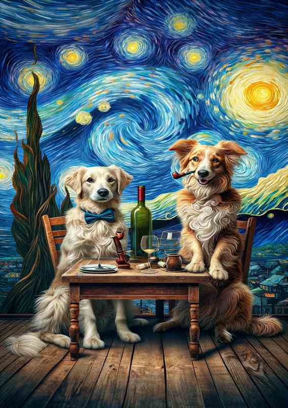 Starry Night Friends eating out | Metal Poster