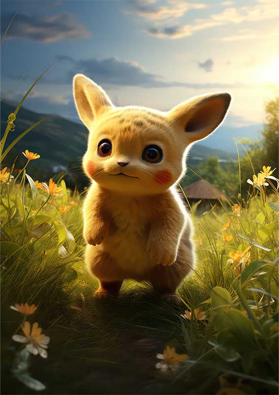 The little pikachu walking through the vally | Metal Poster