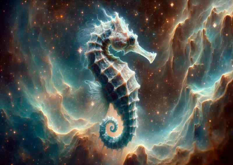 Nebula Seahorse Navigating the Cosmic Currents | Metal Poster