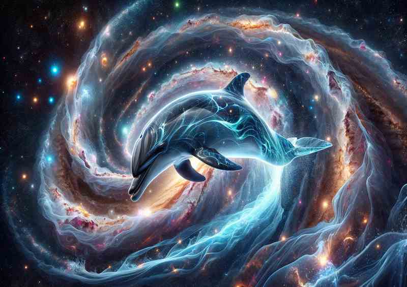 Galactic Dolphin Metal Poster | Quantum Swirls