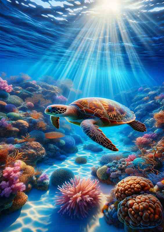 Coral Sea Turtle Haven Metal Poster