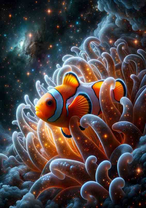Interst. Clownfish | Cosmic Anemone Metal Poster