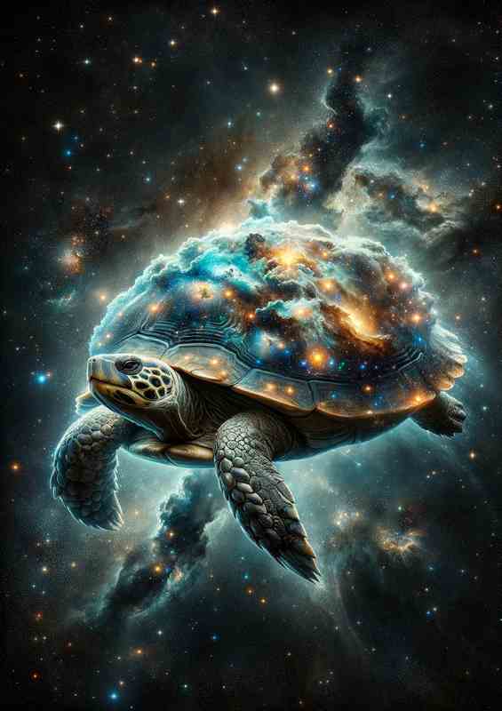 Interstellar Turtle with Cosmic Shell | Metal Poster