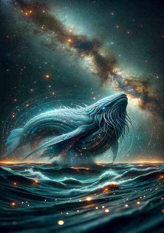 Mythical Leviathan in Stellar Sea | Metal Poster
