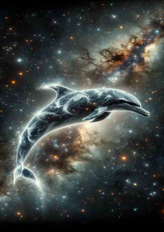 Nebulous Dolphin Leaping in Space | Metal Poster