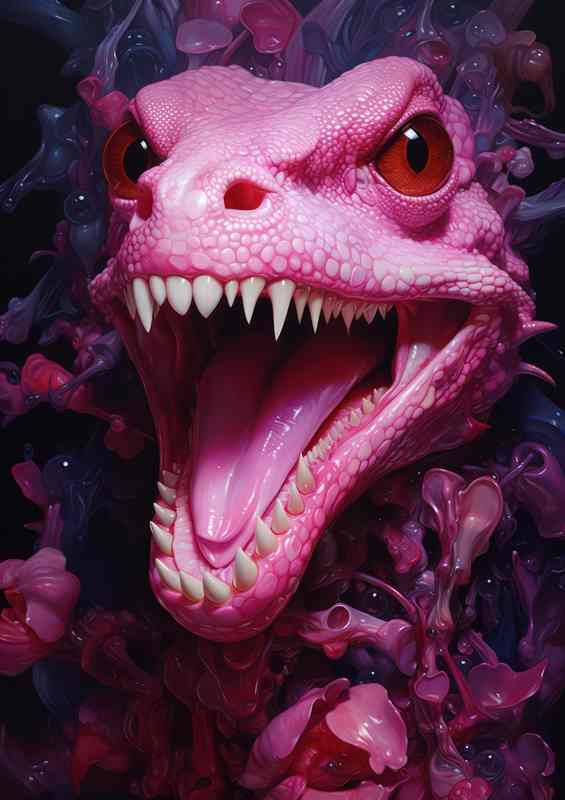 Pink gummy lizard with fangs showing | Metal Poster