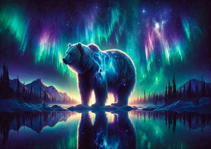 Aurora Bear Cosmic Lights | Metal Poster