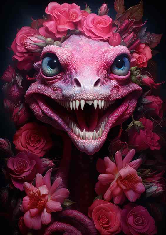 Pink gummy lizard with pink tongue with pink lips | Metal Poster