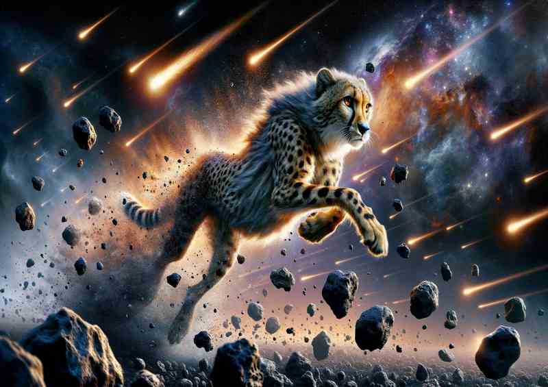 Comet Cheetah Sprinting Through the Asteroid Belt | Metal Poster