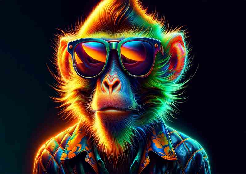 Stylish Primate Neon Colored Monkey | Metal Poster