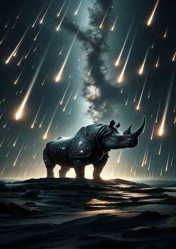 Astral Rhino among Meteor Showers | Metal Poster