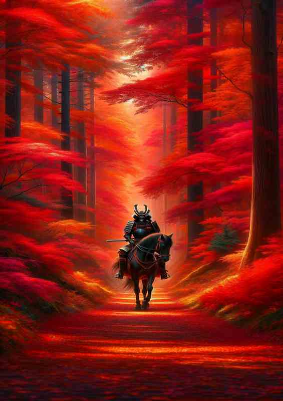 Autumn Samurai Journey through Crimson Forest | Metal Poster