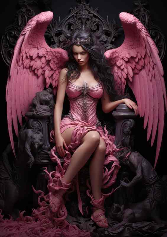 The Dark Angel with pink wings and pink dress | Metal Poster