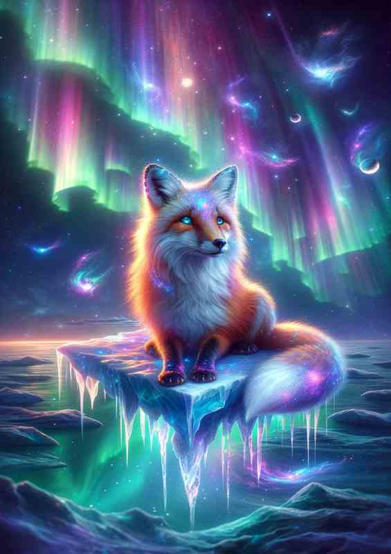 Celestial Fox Aurora Borealis Metal Poster