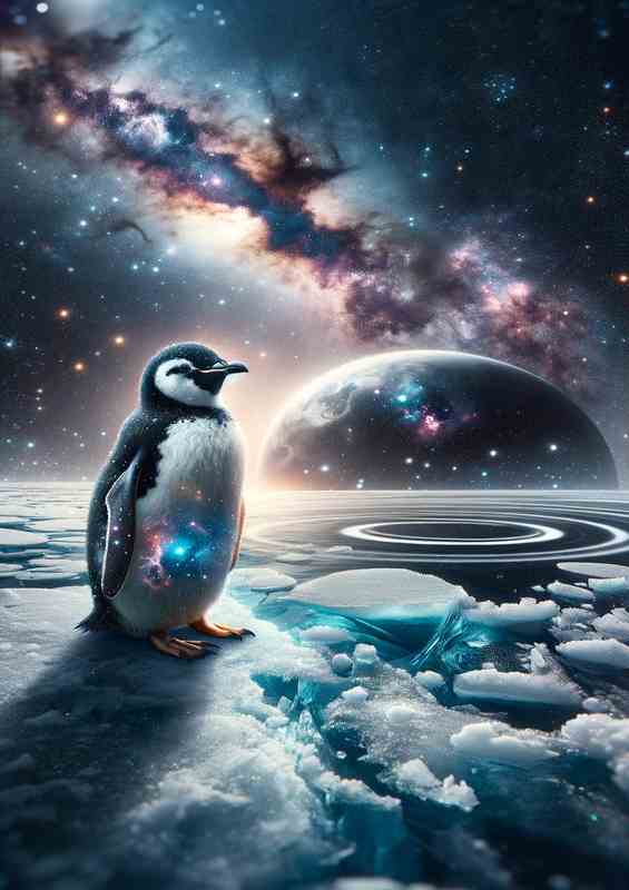 Cosmic Penguin on an Ice Planet | Metal Poster