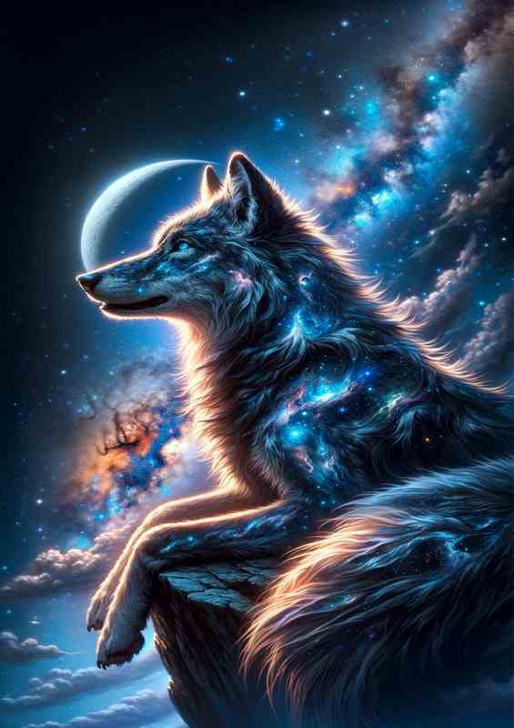 Cosmic Wolf-Starry Sky Metal Poster