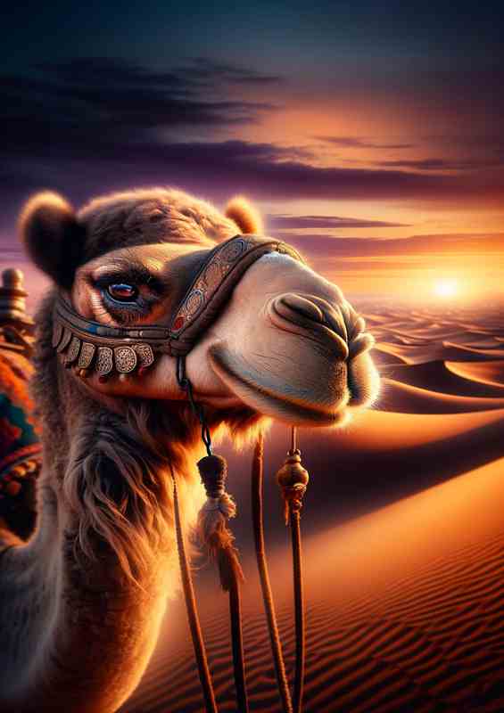 Desert Mirage A Camel Caravan at Twilight | Metal Poster