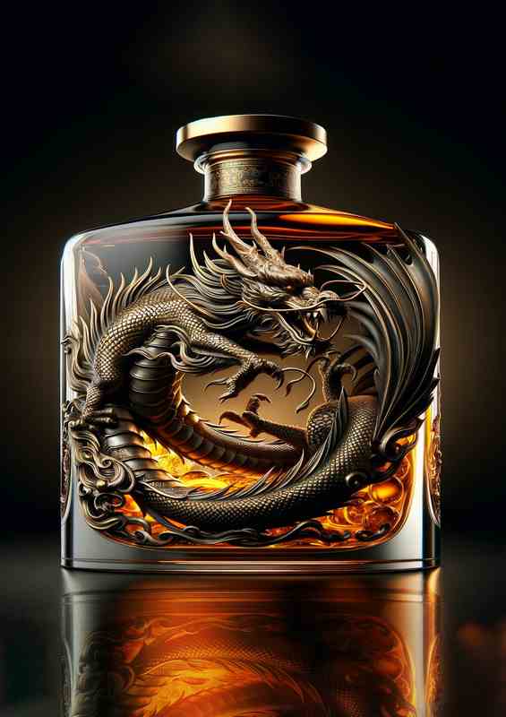 Dragon Sculpture in Whiskey Bottle | Metal Poster