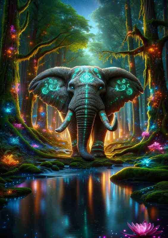 Luminous Fantasy Forest Elephanta Metal Poster