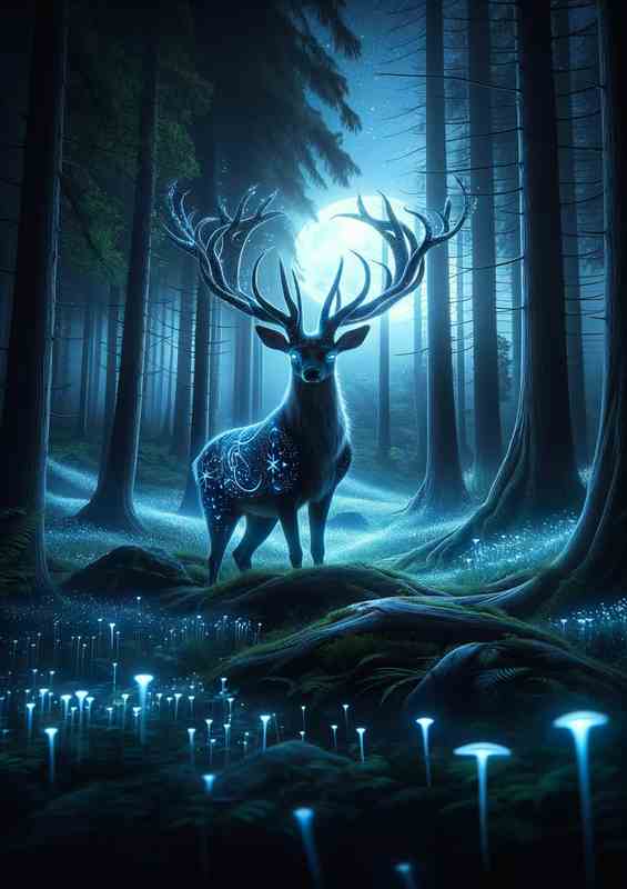 Enchant. Stag Forest Glow Antlers | Metal Poster