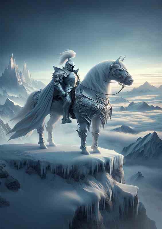 Epic Guardia's Vigil atop Frosty Peaks white steed | Metal Poster