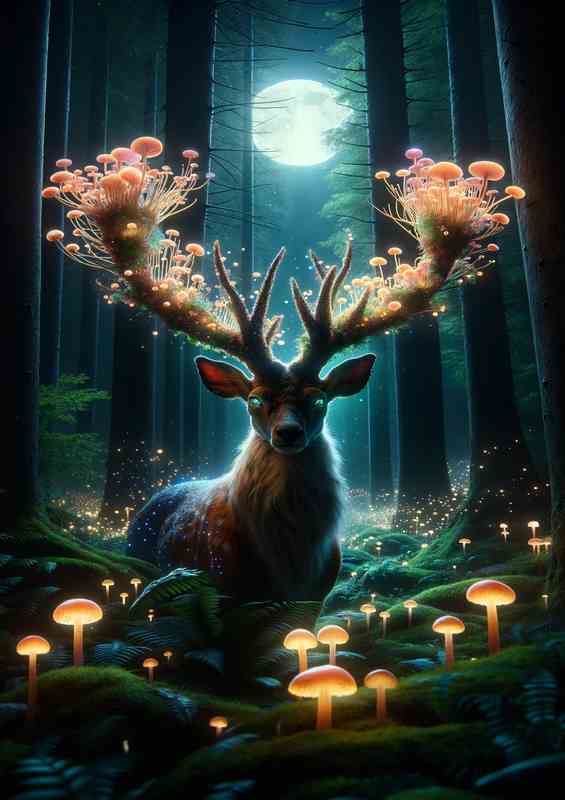 Forest Sentinel Luminous Fungi Guard | Metal Poster
