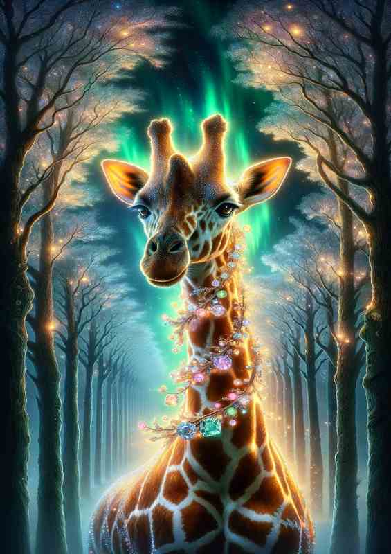 Glimmering Giraffe Aura enveloped in a fantasy aura | Metal Poster