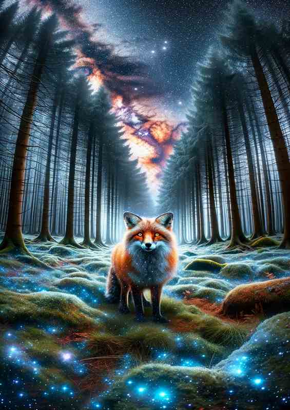 Interstellar Fox Among Starry Trees | Metal Poster