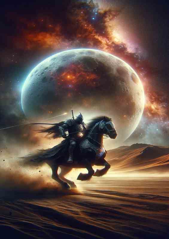 Lone Warriors Quest beneath Cosmic Moon | Metal Poster