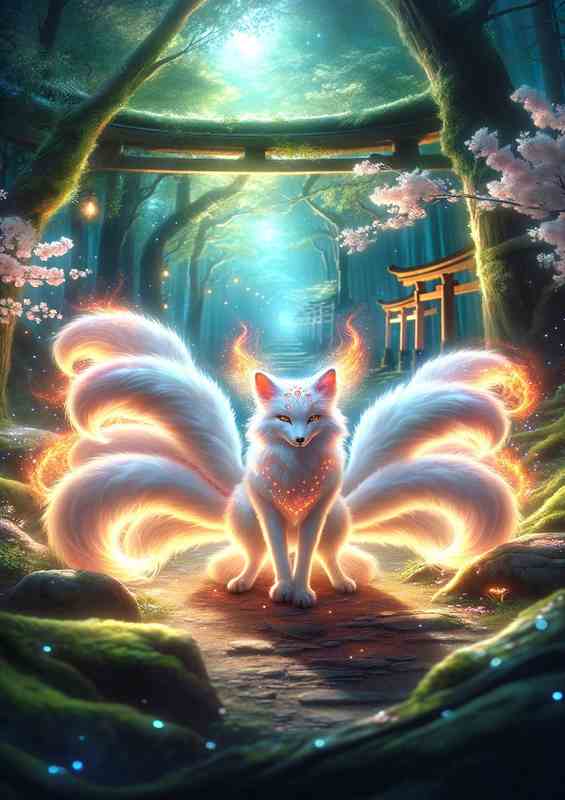 Luminous Kitsune Mythical Fox | Metal Poster