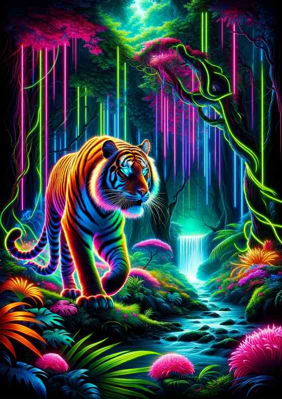 Neon Tiger Jungle Metal Poster