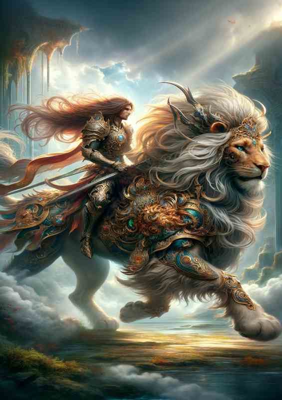 Riding Mythical Lion | Metal Poster