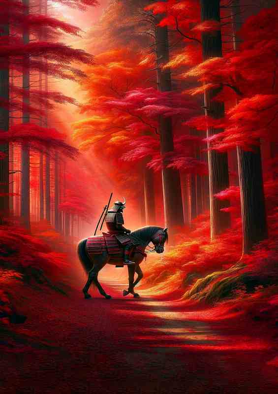 Samurai Journey through Crimson | Metal Poster