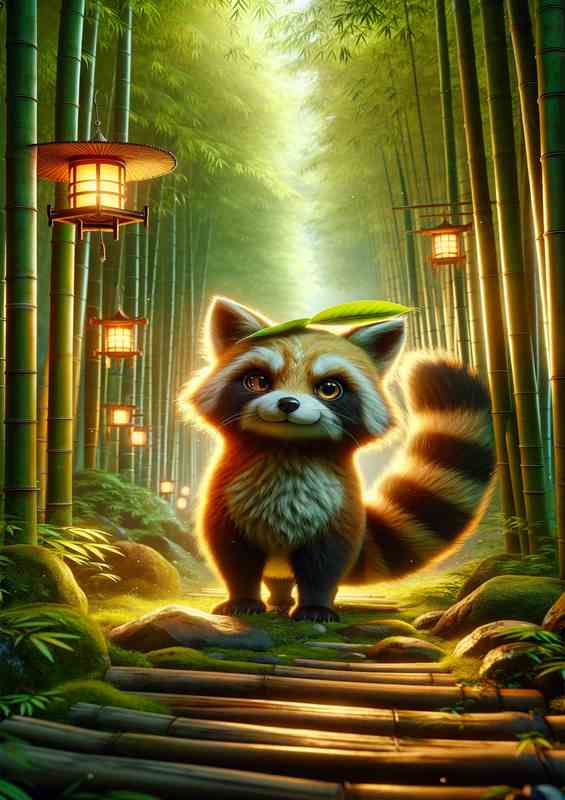 Serene Tanuki Forest Japanese raccoon dog | Metal Poster